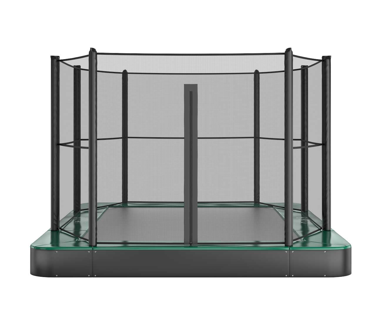 Akrobat 11ft x 8ft Primus Flat In-Ground Trampoline – Green (Green Pad with Black Jump Mat)
