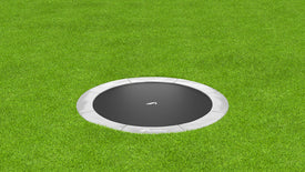 Akrobat 10ft Round Primus Flat In-Ground Trampoline – Anthracite Gray Pad with Black Jump Mat