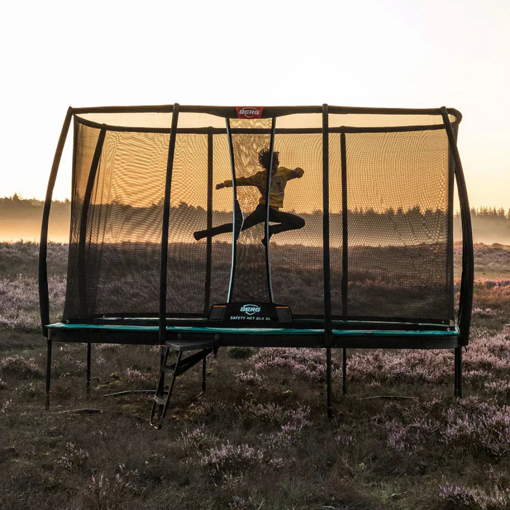 BERG Ultimate Champion Rectangle Above Ground Trampoline and Safety Net Deluxe XL