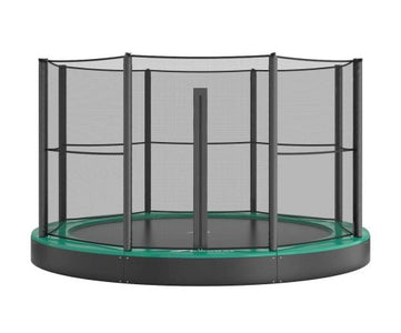 Akrobat 10ft Round Primus Flat In-Ground Trampoline – Green Pad with Black Jump Mat