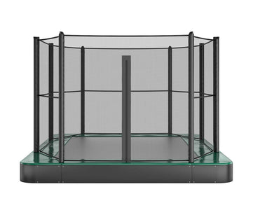 Akrobat 11ft x 8ft Primus Flat In-Ground Trampoline – Green (Green Pad with Black Jump Mat)