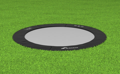 Image of Akrobat 10ft Round Primus Flat In-Ground Trampoline – Black Pad with Gray Jump Mat