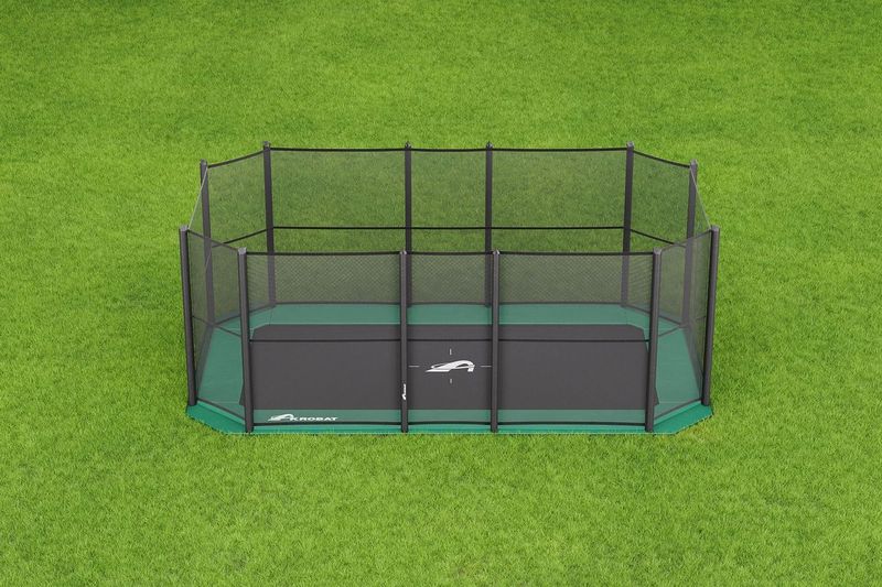 Akrobat 17ft x 10ft Primus Flat Plus In-Ground Trampoline – Green Pad with Black Jump Mat