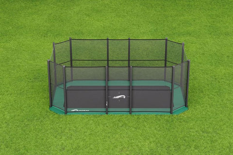 Image of Akrobat 17ft x 10ft Primus Flat Plus In-Ground Trampoline – Green Pad with Black Jump Mat