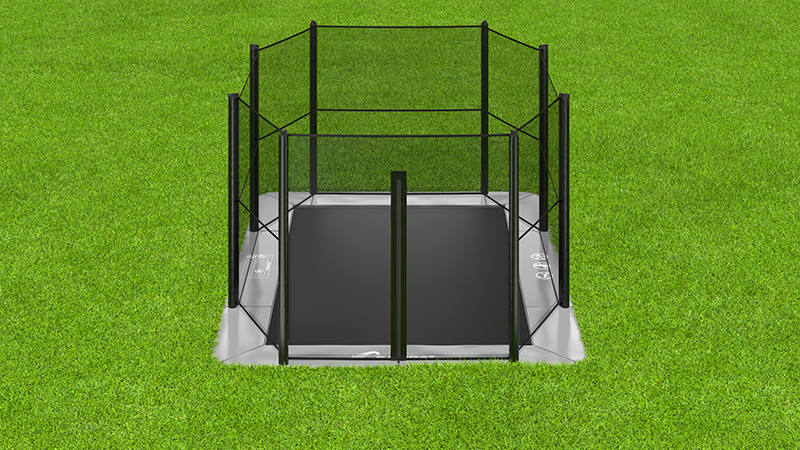 Akrobat 11ft x 8ft Primus Flat In-Ground Trampoline – Anthracite Grey (Grey Pad and Black Jump Mat)