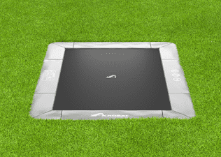 Akrobat 14ft x 10ft Primus Flat In-Ground Trampoline – Grey (Grey Pad with Black Jump Mat)