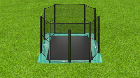 Image of Akrobat 14ft x 10ft Primus Flat In-Ground Trampoline – Green (Green Pad with Black Jump Mat)