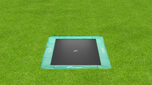 Akrobat 11ft x 8ft Primus Flat In-Ground Trampoline – Green (Green Pad with Black Jump Mat)