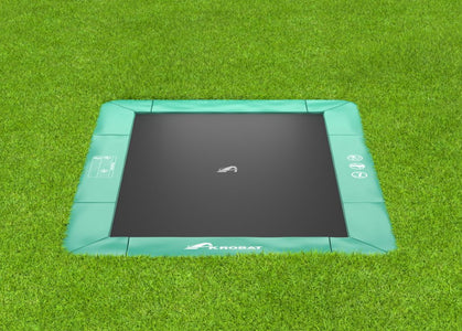 Akrobat 14ft x 10ft Primus Flat In-Ground Trampoline – Green (Green Pad with Black Jump Mat)