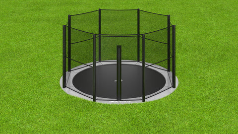 Image of Akrobat 10ft Round Primus Flat In-Ground Trampoline – Anthracite Gray Pad with Black Jump Mat