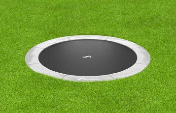 Image of Akrobat 12ft Round Primus Flat In-Ground Trampoline – Anthracite Grey (Grey Pad and Black Jump Mat)