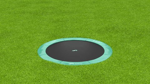 Image of Akrobat 10ft Round Primus Flat In-Ground Trampoline – Green Pad with Black Jump Mat