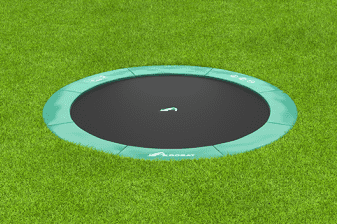 Image of Akrobat 14ft Round Primus Flat In-Ground Trampoline – Green (Green Pad with Black Jump Mat)