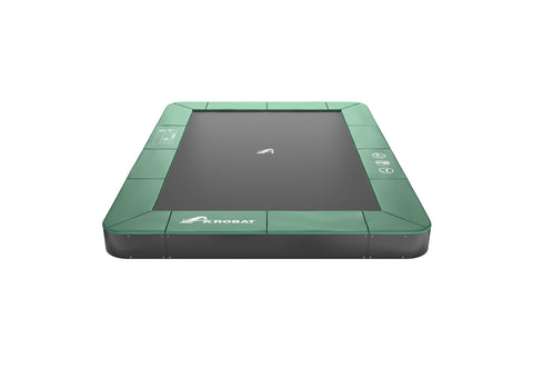 Image of Akrobat 11ft x 8ft Primus Flat In-Ground Trampoline – Green (Green Pad with Black Jump Mat)