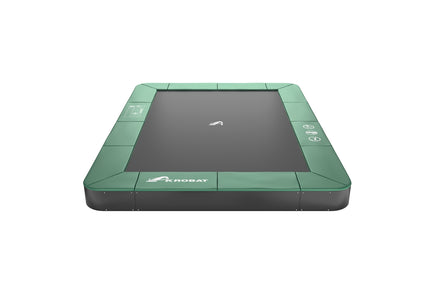 Akrobat 14ft x 10ft Primus Flat In-Ground Trampoline – Green (Green Pad with Black Jump Mat)