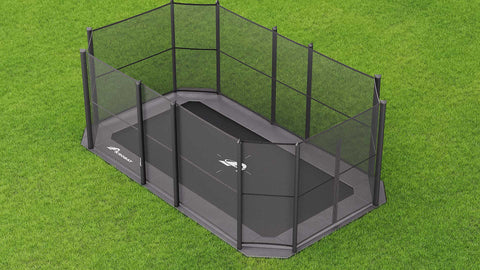 Image of Akrobat 17ft x 10ft Primus Flat Plus In-Ground Trampoline – Gray Pad with Black Jump Mat