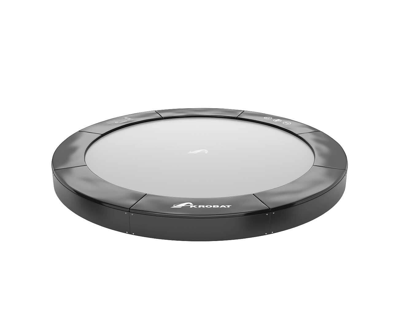 Akrobat 10ft Round Primus Flat In-Ground Trampoline – Black Pad with Gray Jump Mat