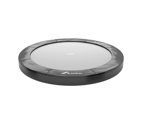 Image of Akrobat 14ft Round Primus Flat In-Ground Trampoline – Black (Black Pad with Gray Jump Mat)