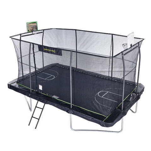 Image of Jumpking 10'x15' Rectangle Trampoline with 2 Powder Coated Basketball Hoops with Breakaway Rims, Enclosure Net, and Ladder
