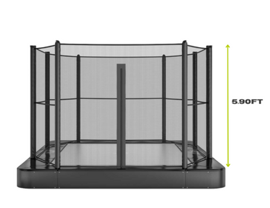 Akrobat 14ft x 10ft Primus Flat In-Ground Trampoline – Black (Black Pad with Grey Jump Mat)