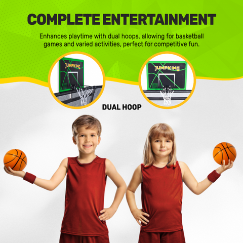 Image of Jumpking 10'x15' Rectangle Trampoline with 2 Powder Coated Basketball Hoops with Breakaway Rims, Enclosure Net, and Ladder