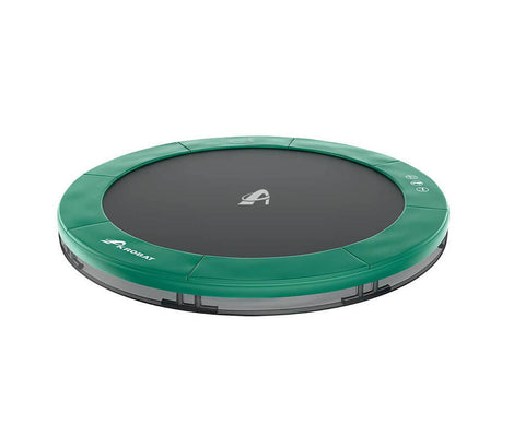 Image of Akrobat 14ft Round Primus Flat In-Ground Trampoline – Green (Green Pad with Black Jump Mat)